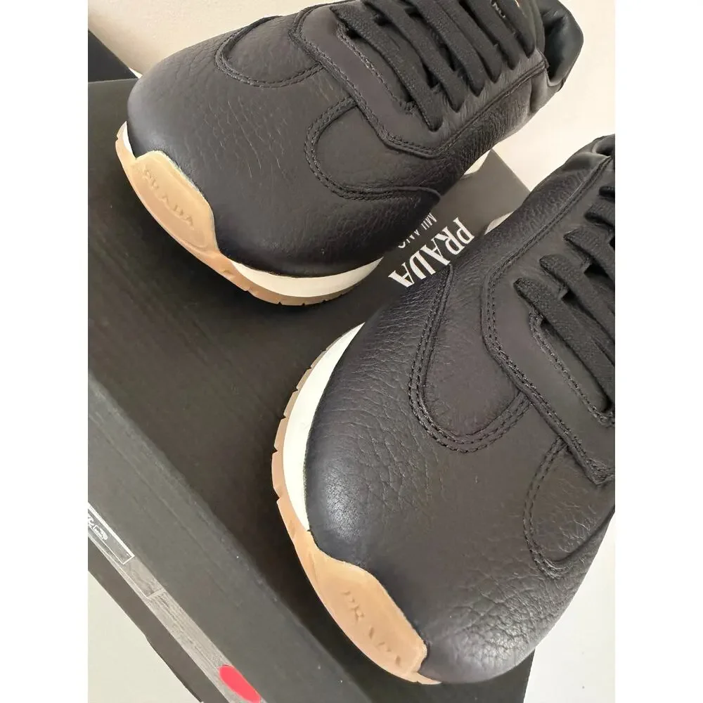 New Prada Milano Black leather Sneakers Leather Men Shoes Size 10.5 $1225 SRP